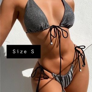Glitter Triangle Tie Side Bikini Swimsuit